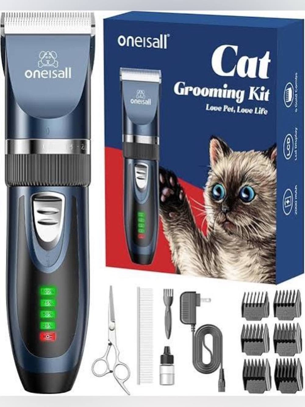 Oneisall Cat Grooming Kit - Blue Trimmer - Precision Hair Clipper